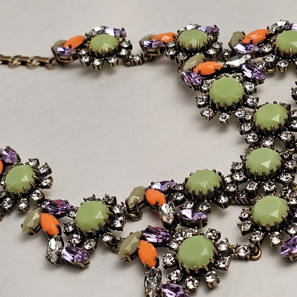 [J. CREW] Peas & Carrots Green & Orange Crystal Bib Statement Necklace - Picture 11 of 16